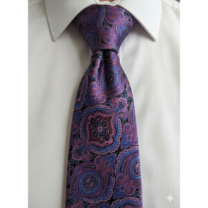 Jos A Bank Signature Gold pink blue paisley medallion silk tie - 58.25"